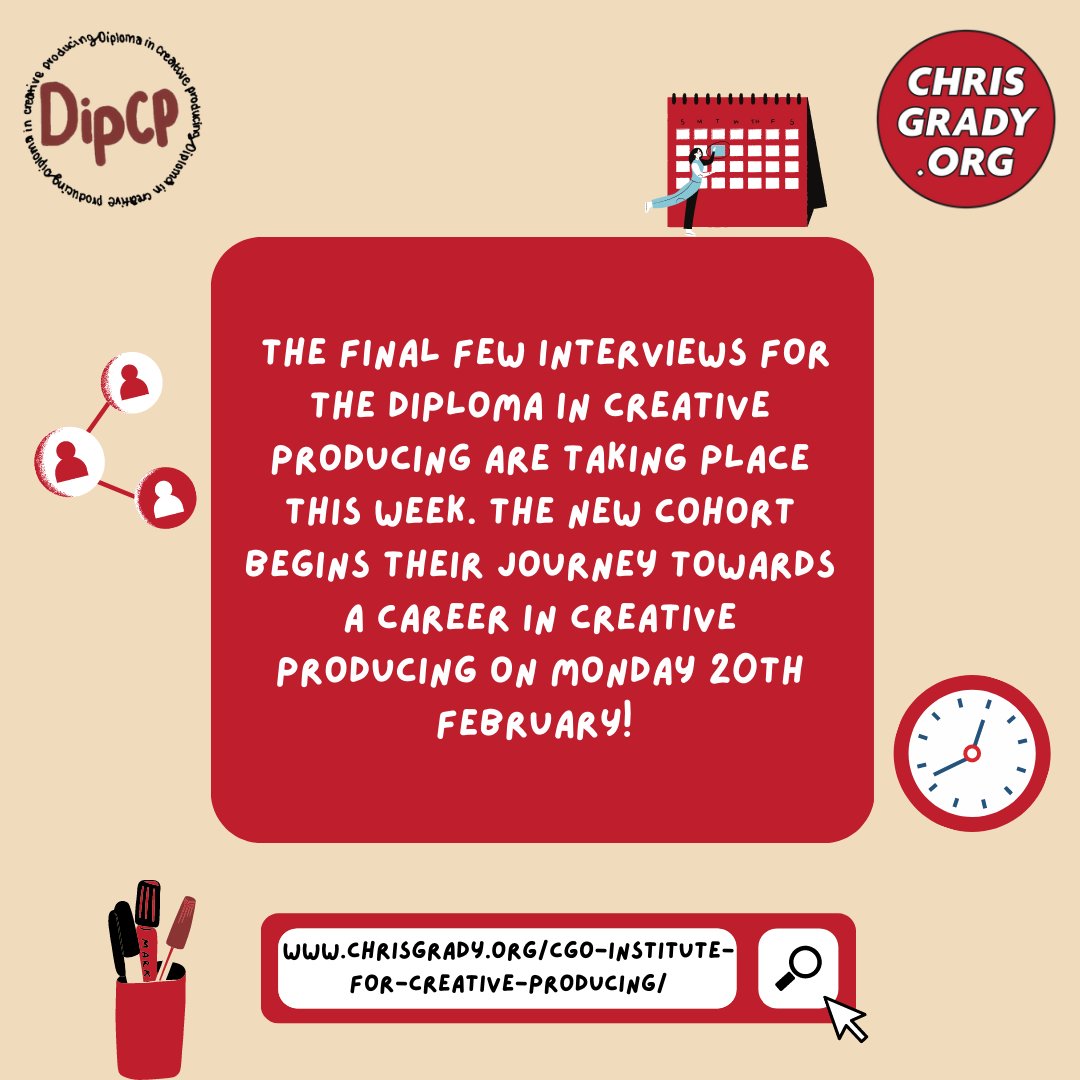 🤯 We can’t believe how fast January has gone by, it’s almost time for our 4th DipCP cohort to get started! 

👋 We have lots of things planned for this year and we want to engage with as many creatives as possible so please do pop us an email (olivia@chrisgrady.org) and say hi!