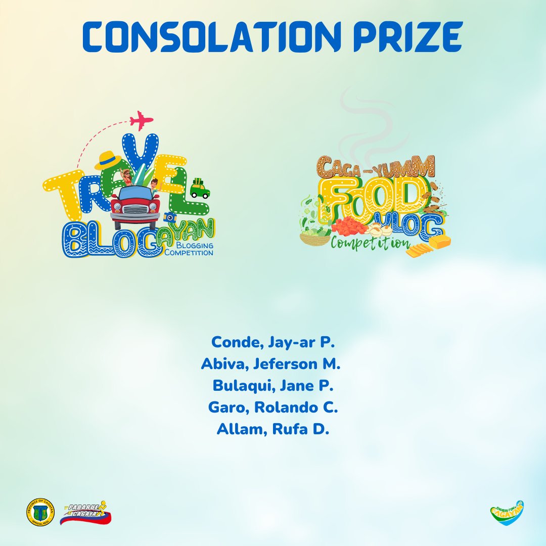 cagayanturismo's tweet image. #EndlessFunCagayan | The long wait is over! 🤩 We are pleased to announce the three (3) winners for the TravelBLOGayan Blogging Competition, and the winner for the Caga-YUMM Food Vlogging Competition.