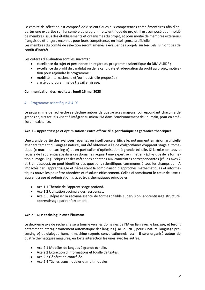 ai4idf_DIM's tweet photo. 📢Ouverture de l'#appel à #projets de #recherche doctorale 2023 de @ai4idf_DIM
➡️Soumettez vos dossiers avant le 14/04/23 via ai4idf_call_2023@inria.fr
@InstitutDATAIA @HiPARISCenter @InstitutPrairie #SCAI
#ArtificialIntelligence #phd #candidature https://t.co/24EbTZ4Gfc