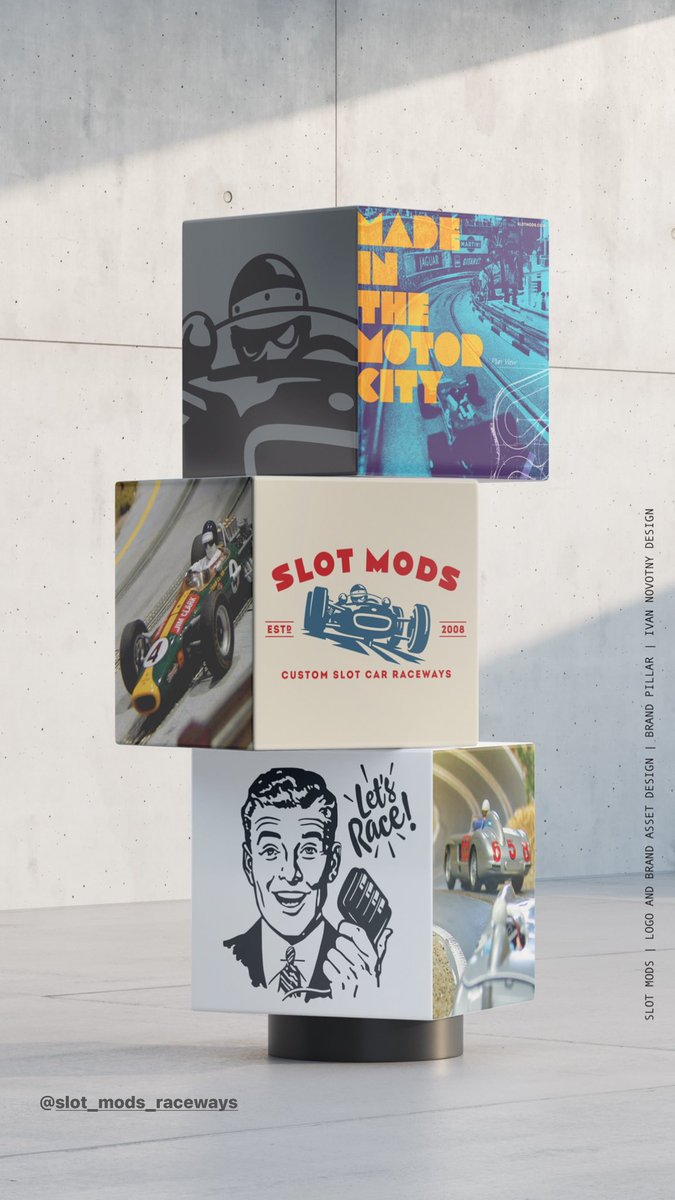 iNovotnyDesign's tweet photo. A new brand logo for Slot Mods, creators of the finest, bespoke, slot car raceways and dioramas in the world. 
—
Slot Mods founder, David Beattie, has partnered with Ivan Novotny Design to develop the new mark.

@SlotModsUSA 
#branddesign https://t.co/zEPOI2JWA0