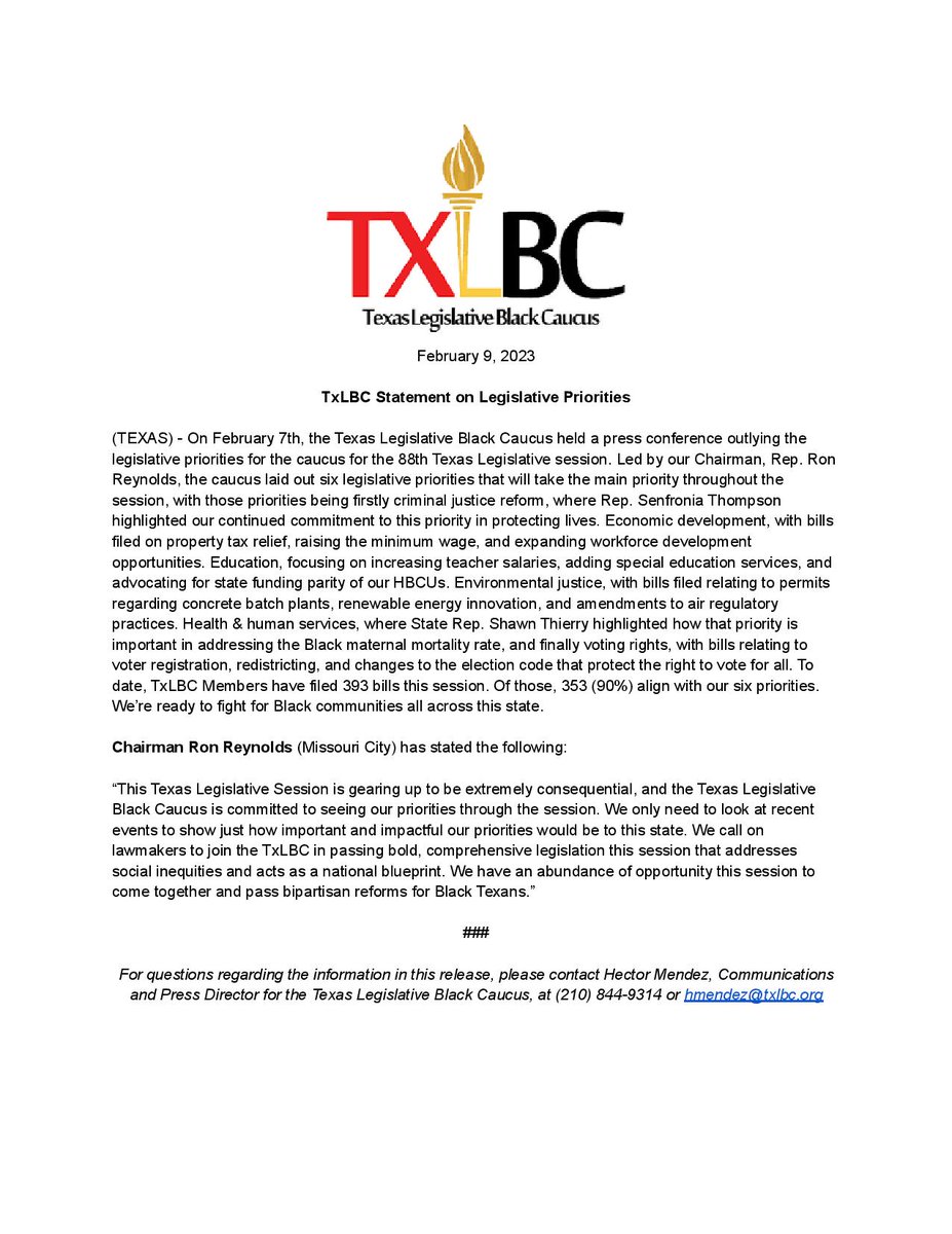 txblackcaucus's tweet photo. We’re ready to fight for Black communities all across this state. Read our statement on our Legislative Priorities. #txlbc #txlbc50 #txlege https://t.co/jPDTPkgO3y