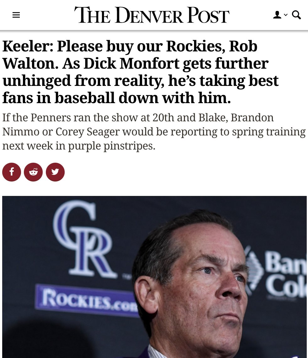 SeanKeeler's tweet photo. Now that Sean Payton's done, wanna buy the Colorado #Rockes, Rob Walton? Dick Monfort's talking crap, picking fights w/ the #Royals (!) and dooming a good baseball town to #MLB irrelevance. Again.
@DenverPost column:
https://t.co/qv4uAI5n43
#BroncosCountry #NFL #Denver https://t.co/4QGKhoohag
