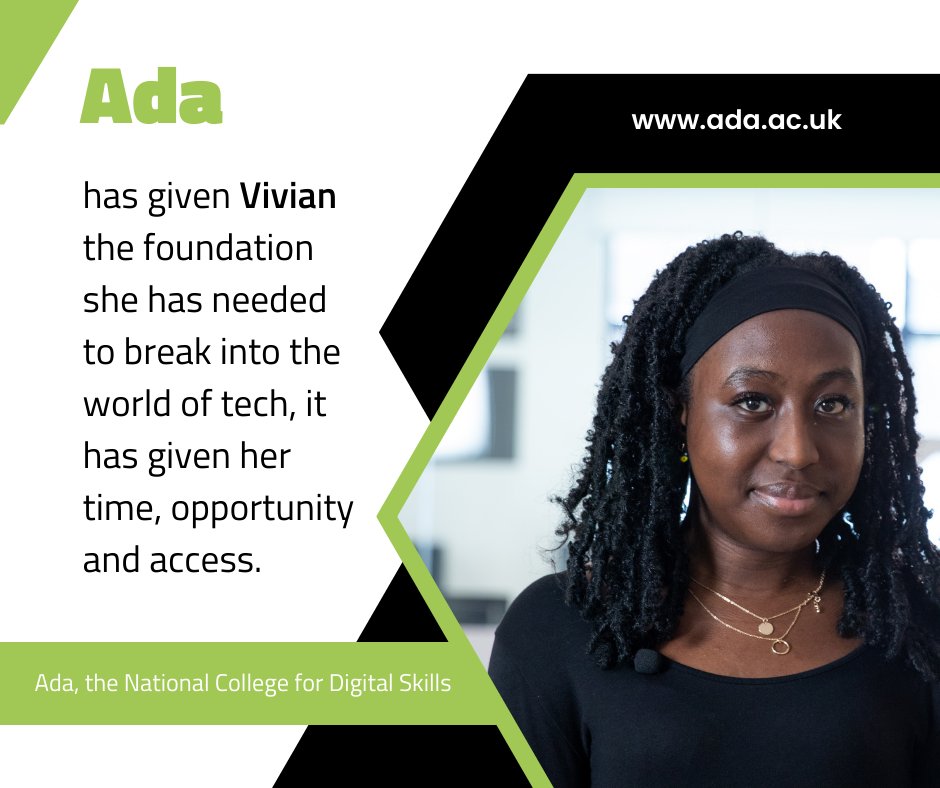 AdaCollege's tweet image. Ada has given Vivian the foundation she has needed to break into the world of tech, it has given her time, opportunity and access. 

“I can’t say anything wrong about Ada, they teach the subjects so thoroughly.” 

To read more, visit: ada.ac.uk/stories

#AlwaysAda #NAW2023