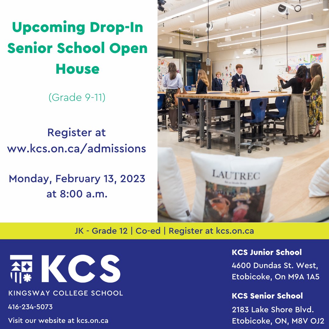 KCSMatters's tweet photo. Students and parents are invited to attend an upcoming Open House for the KCS Senior School.
We will discuss our unique Four Doors to Learning program and new Senior School. We look forward to meeting with you.
#kcsmatters https://t.co/mEzC55n4wt