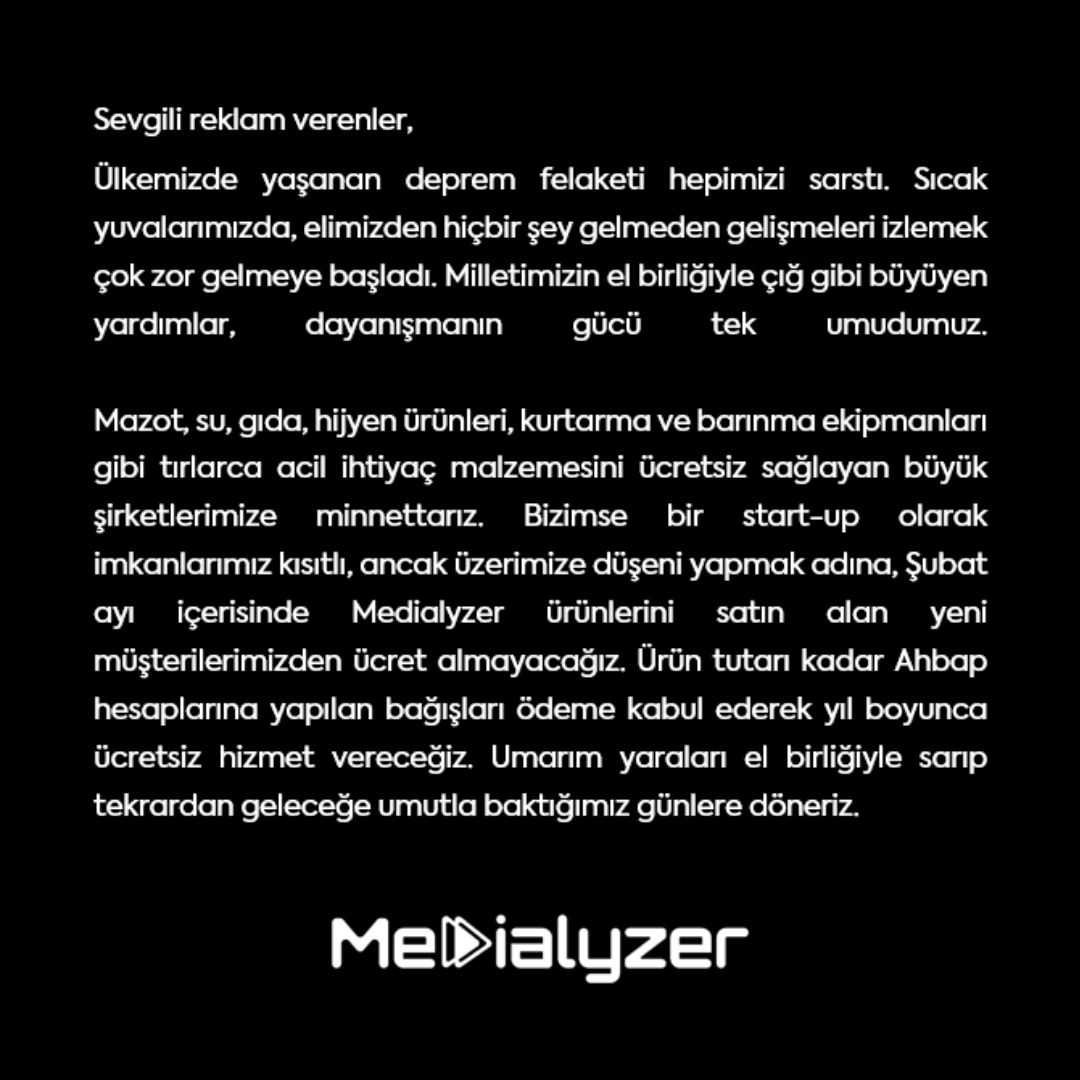 medialyzercom's tweet photo. Depremzedeler için çalışmamıza siz de destek olun! https://t.co/YaHznQu3ig
