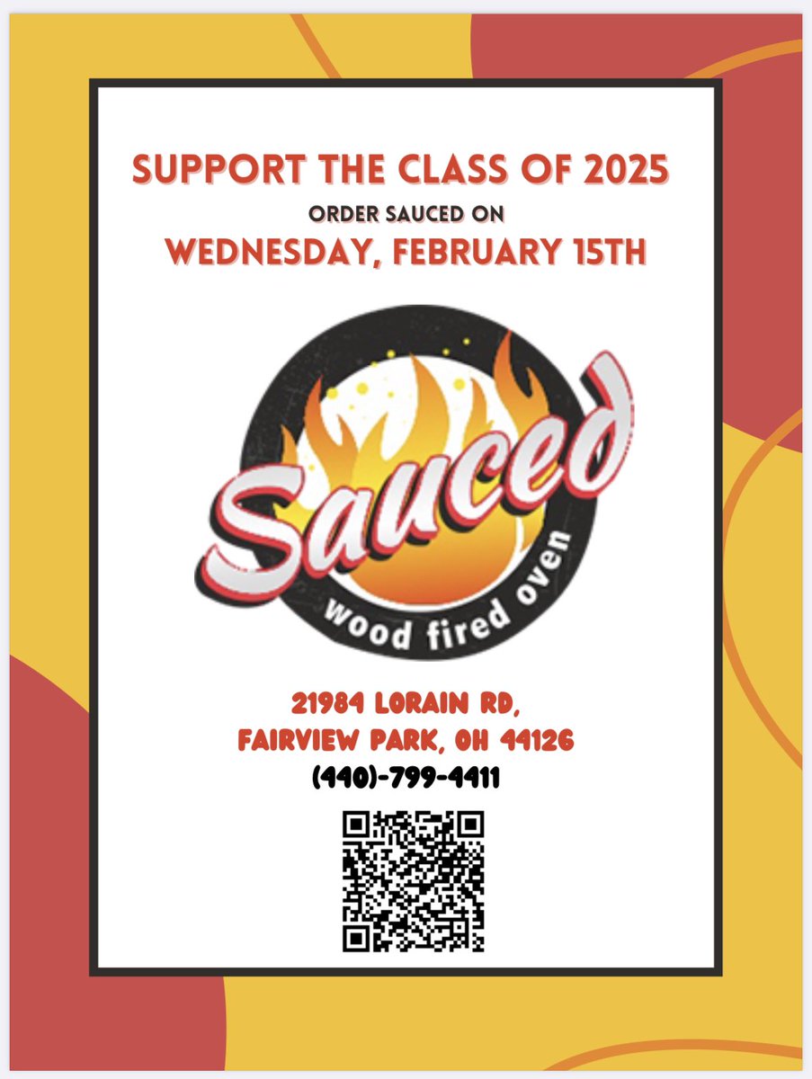Support the class of 2025 and order Sauced on the 15th! #classof2025 <a href="/FPSchools/">Fairview Park City Schools</a>