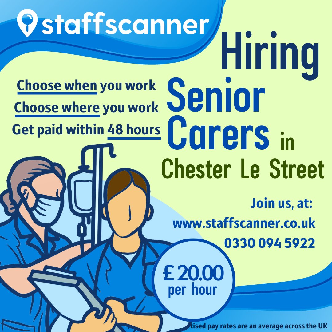 We are looking for senior carers in Chester Le Street. If you have relevant experience, join us today: staffscanner.co.uk #seniorcarers #hiring #recruitment #carehomesuk