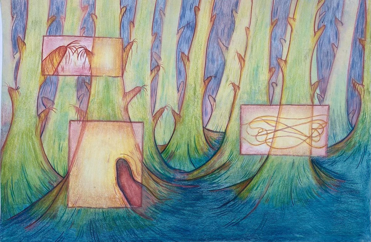 capybailey's tweet photo. Still in the woods  🌲🌲🌲 #coloredpencildrawing #mixedmediadrawing https://t.co/jCyhsC6kZ3