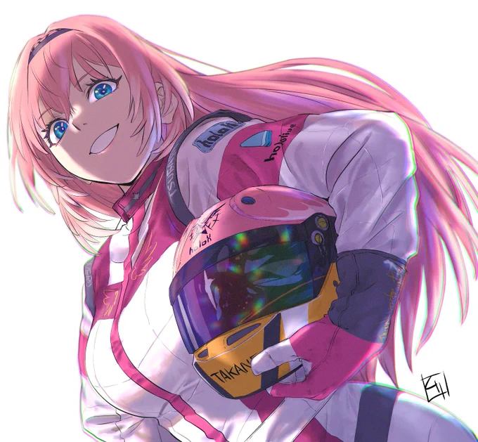 ドライビングスーツルイ姉さん。とりあえず試してみたい処理をふんだんに詰め込んでみたら背景描く気力が尽きた。気力が戻ったら背景も描こう～っと #Luillust 
