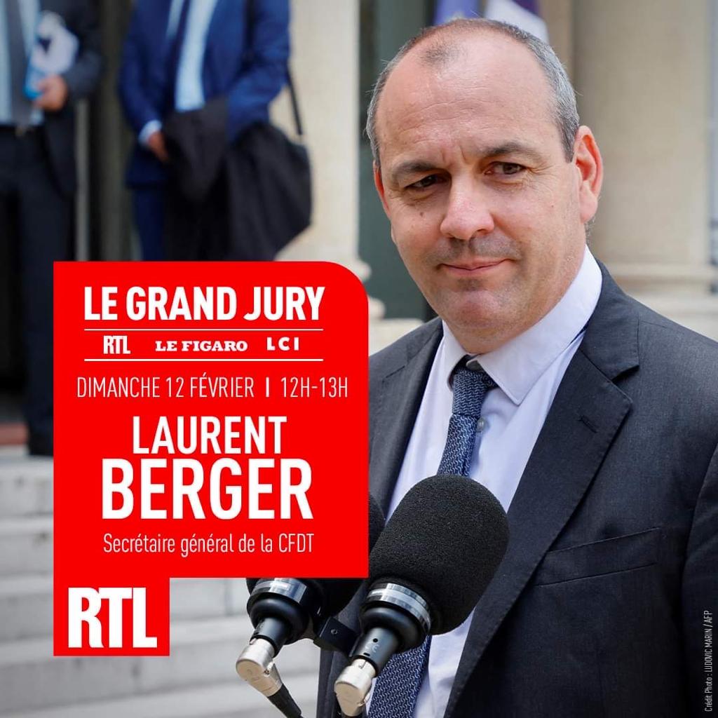 🔴🗣 Laurent Berger (@CfdtBerger), le secrétaire général de la @CFDT, est l'invité de l'émission @LeGrandJury Posez-lui vos questions dans les commentaires, il y répondra en direct dimanche dès 12h #LeGrandJury ⤵️