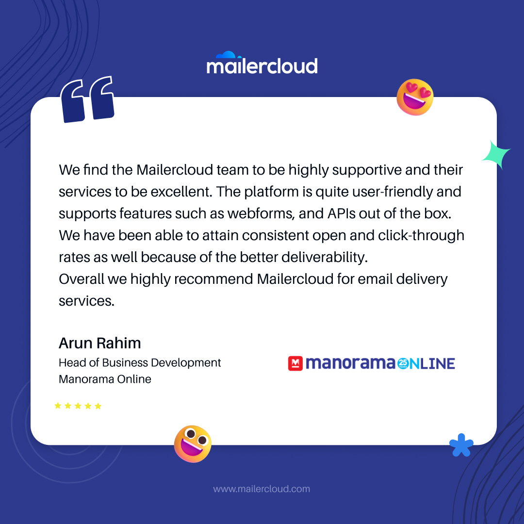 'We're over the moon with the testimonial from one of our valued clients! 🤩

As we continue to grow, we invite you to join us on this exciting journey and be a part of our success 📈 📊

#MailerCloud #Testimonial #ClientsFirst