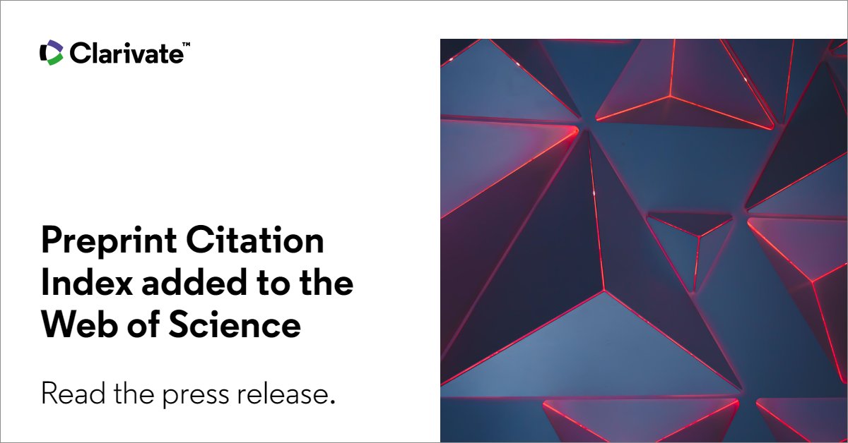 NEWS >> <a href="/Clarivate/">Clarivate</a> has added the Preprint Citation Index to the Web of Science, helping #researchers find and link to #preprints in one trusted platform and make meaningful connections faster. Find out more: ow.ly/Zi0m50MNTEx