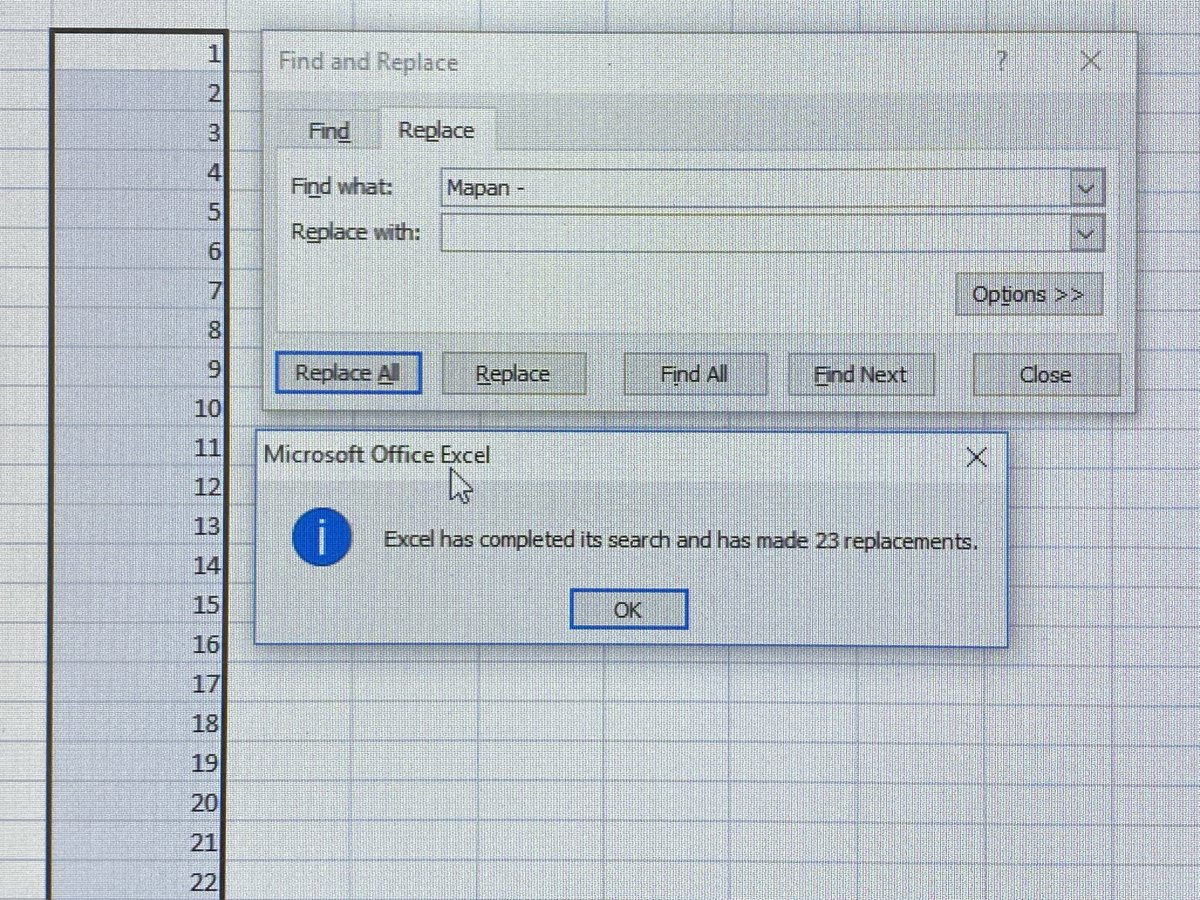 andrie_pratama's tweet photo. @worksfess Block Area yg mau di hapus -> Ctrl F -> Replace What :  Mapan - ->Replace With: kasih <Spasi kosong> tekan sekali pd Keyboard -> Replace All https://t.co/uJPGkWvHfC