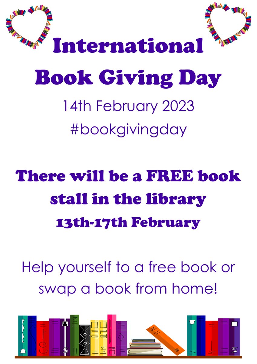 CTALibrary's tweet photo. 14th February is all about loving books on #bookgivingday! There will be a FREE book stall in the library every day next week where students & staff can help themselves to a free book, or they can swap something from home #encouragingreading #readingforpleasure #lovebooks https://t.co/erYhNjf9Tc