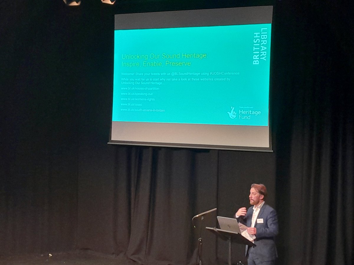 Fairarchives's tweet photo. We are at the Unlocking Our Sound Heritage event. Following from the wonderful project led by @britishlibrary that has digitised 350,000 audio records from collections around the nation @BLSoundHeritage #UOSHConference @UniSheffieldLib https://t.co/bSoyx4Lk4n