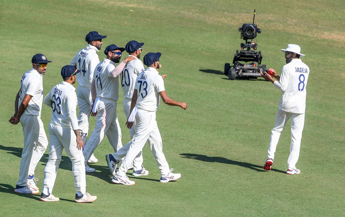 A job done well, Jaddu! 

🎯 Marnus Labuschagne
🎯 Steve Smith
🎯 Matt Renshaw
🎯 Peter Handscomb
🎯 Todd Murphy

Five wickets on comeback to the Indian Test side. 

📸: <a href="/krdeepu18/">K R Deepak</a> 

#RavindraJadeja | #INDvAUS