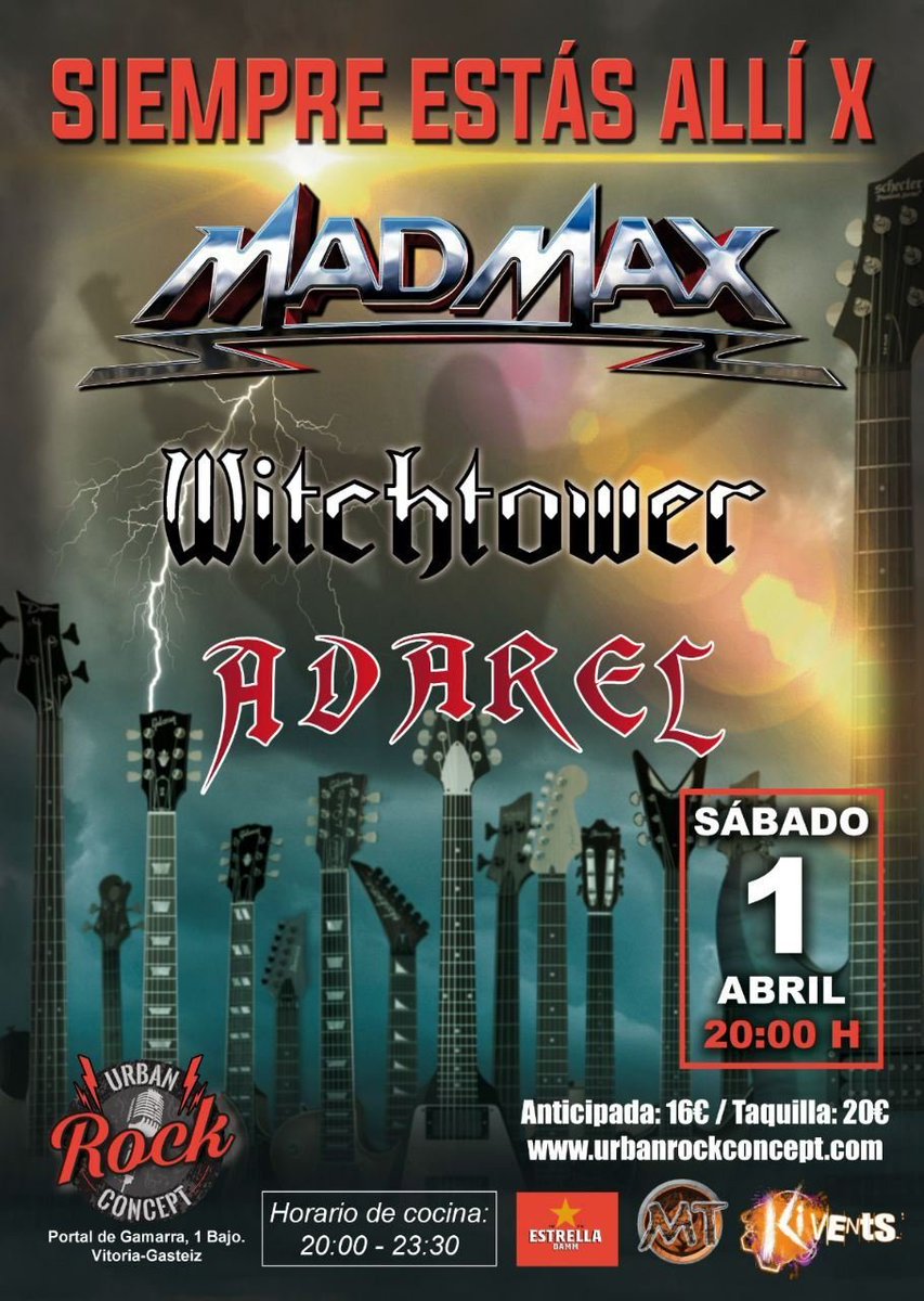 Adarel_Metal's tweet photo. 1 de Abril 2.023, estaremos en Vitoria comprtiendo  escenario con los míticos MAD MAX desde Alemania y los jienenses Witchtower. Es la décima edición festival "Siempre estás Allí X" @Kivents1  @Metaltrip1 https://t.co/Pbev7vom9H