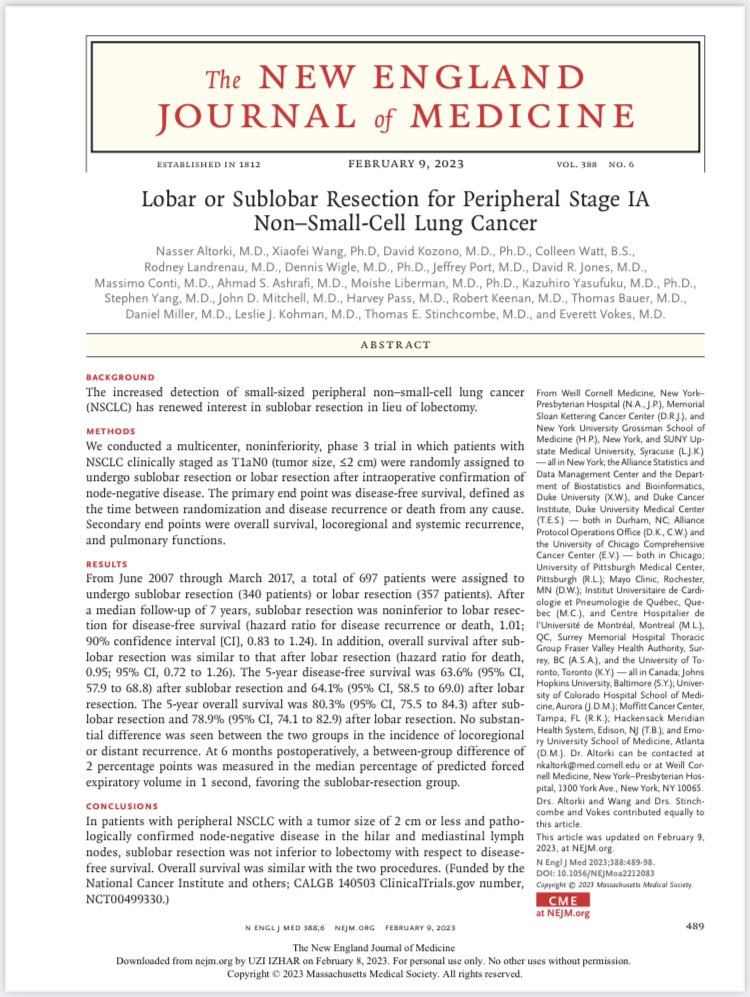 Today is the day…<a href="/NEJM/">NEJM</a> #Sublobar #Resections #LungCancer