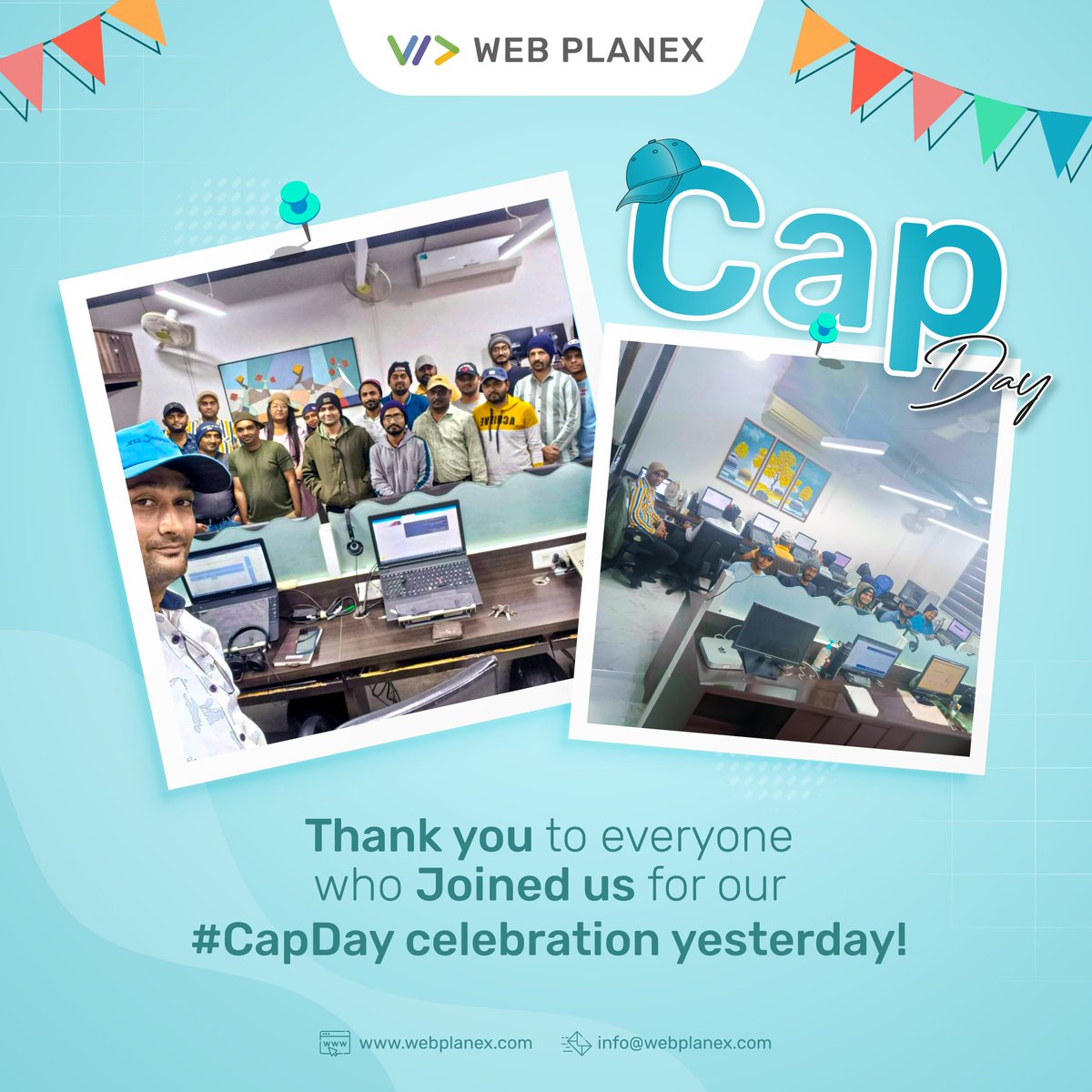 webplanex's tweet photo. Cap Day Celebration 🥳🥳
From Simple to stylish you just need a hat to Travel the distance. Happy Cap Day
Join us for a day of fun and games at our #CapDay celebration.
#daysofweek #capday #celebration #celebratecapday #teamboinding #celebrationtogether #capday2023 #webplanex https://t.co/Sos2NR0G9T