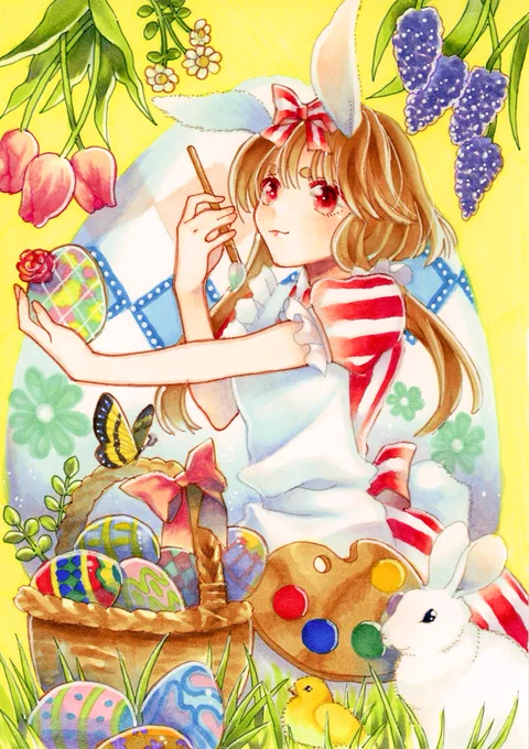 イースターの時に描いたものなのですが、是非よろしければこの子を描いて頂きたいです夜空さんのキラキラでふんわりした絵柄が好きなのでぜひ見てみたいです…!