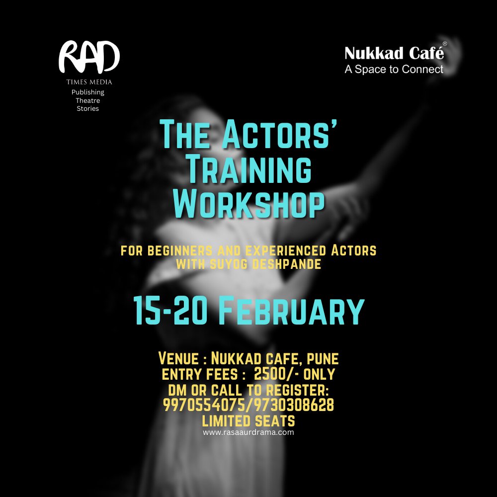 NukkadCafe's tweet photo. Unleash your acting potential at the highly anticipated 
Actors' Workshop at Nukkad Cafe! Whether you're a 
beginner or an experienced performer, this comprehensive 
workshop will provide you with valuable insights and techniques 
to enhance your acting skills. #acting #workshop https://t.co/K7LOrzS7gn