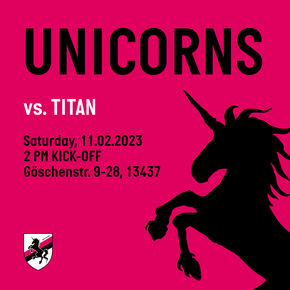 SFCFInter's tweet photo. Here it is . . . TITAN AWAY.

The Unicorns squad is ready to rip one more time before snuggling up for Winterpause. Only 5 points separate the top 7 teams going into the break. Things will happen. We want you to be there. FORZA! https://t.co/UbxXyrqacN