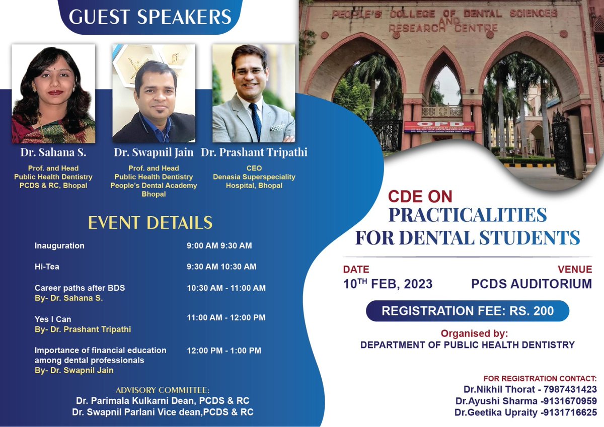 DrPrashantDSSDH's tweet photo. Peoples College of Dental Sciences and Research, invited as a Motivational Speaker on Feb.10, 2023.....
#PKTripathi
#DrPrashantTripathi #DrPoojaTripathi #KrishnaTripathi #Denasia #DenasiaSuperSpecialtyDentalHospital
#ApolloSageDenasiaDental
#dentaltourism 
#dentaltourismindia https://t.co/SBZzB4d18M