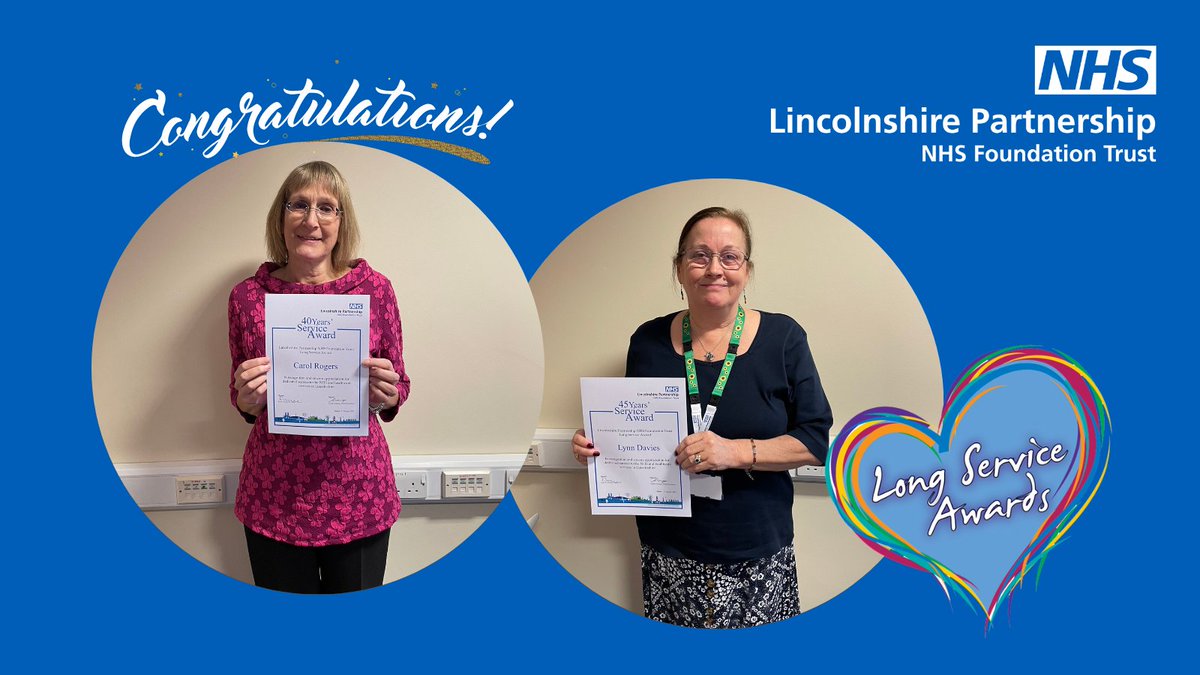 LPFTNHS's tweet photo. Congratulations to Lynn, Carol, and all our 62 dedicated staff who received a Long Service Award this year, collectively accomplishing nearly 1500 years of loyal NHS service! 

Read more about the awards and some stories from Lynn and Carol at https://t.co/sI7FOhmGxC  #WeAreLPFT https://t.co/tFriSo2SMb