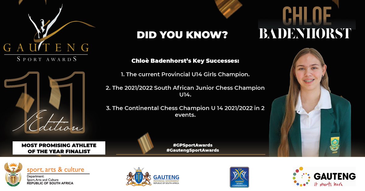 GPSportAwards's tweet photo. Let's get to know our #GautengSportAwards finalists for the Most Promising Athlete of the year category.
- Ofentse Matsise
- Zalika Methula
- Benjamin Richardson
- Chloe Badenhorst https://t.co/Ot2pMW6V1L