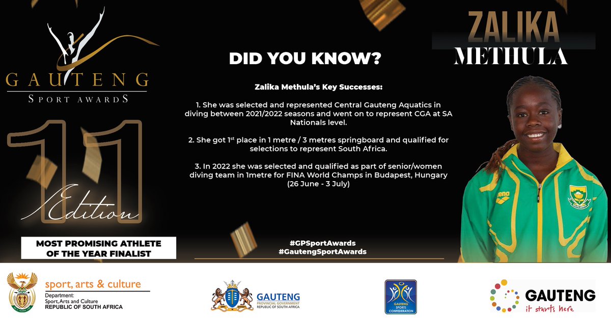 GPSportAwards's tweet photo. Let's get to know our #GautengSportAwards finalists for the Most Promising Athlete of the year category.
- Ofentse Matsise
- Zalika Methula
- Benjamin Richardson
- Chloe Badenhorst https://t.co/Ot2pMW6V1L