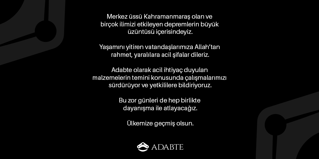 adabte_int's tweet photo. Merkez üssü Kahramanmaraş olan ve birçok ilimizi etkileyen depremde yaşamını yitiren vatandaşlarımıza Allah'tan rahmet, yaralılara acil şifalar dileriz. Ülkemize geçmiş olsun. https://t.co/Vvxr2ce2IY