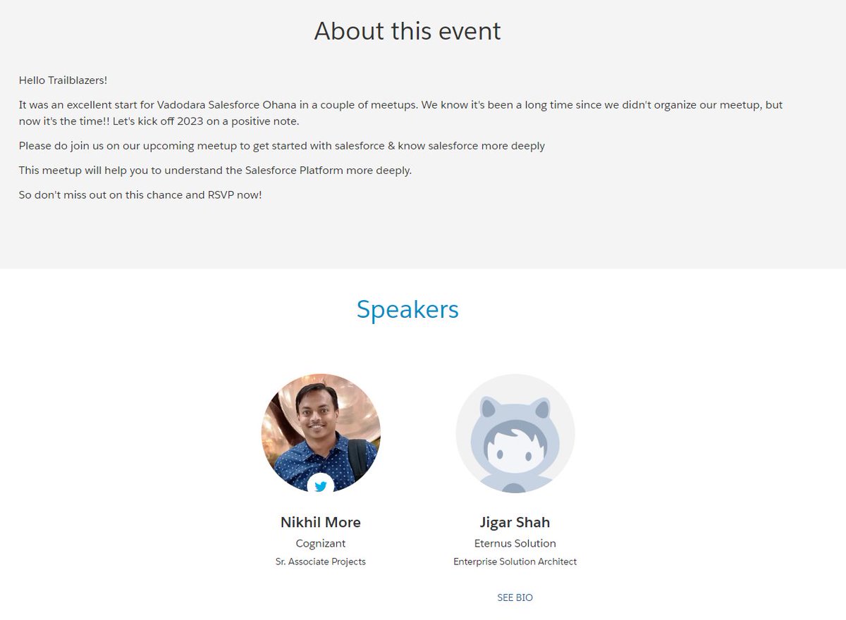 morenikhil's tweet photo. Excited to speak at the vadodara trailblazer community event.
Let's catch up and make an event wonderful.

RSVP: https://t.co/C8MSnAu1iE

#TrailblazerCommunity #Salesforce #SalesforceOhana #salesforceadmin #salesforcedeveloper #success #meetup #funwithlearn #Vadodara https://t.co/pOzIIjbYZD