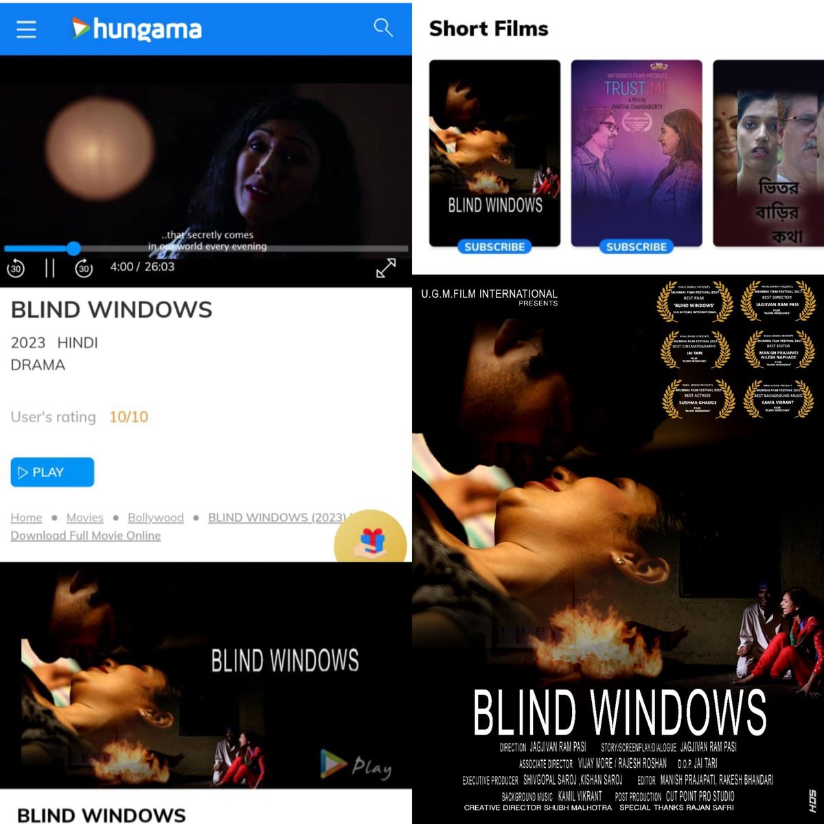 ActressMini's tweet photo. [BLIND WINDOWS] https://t.co/U1Y0rgE38T
*Dear friends our award winning festival Film "BLIND WINDOWS" is now streaming on Hungama https://t.co/WojiEJkt0s BLIND WINDOWS on MX PLAYER also Please subscribe and best star rate 10/10. Your co-operation will be highly appreciated.* https://t.co/Y3clvYHK7K