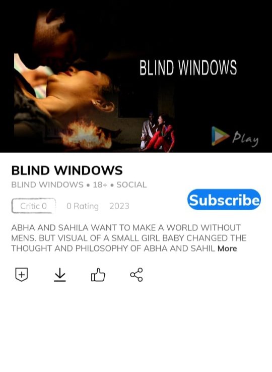 ActressMini's tweet photo. [BLIND WINDOWS] https://t.co/U1Y0rgE38T
*Dear friends our award winning festival Film "BLIND WINDOWS" is now streaming on Hungama https://t.co/WojiEJkt0s BLIND WINDOWS on MX PLAYER also Please subscribe and best star rate 10/10. Your co-operation will be highly appreciated.* https://t.co/Y3clvYHK7K