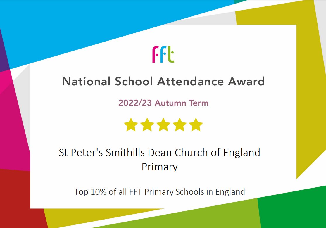 StPetersSD's tweet photo. We all like a certificate and as a school we're delighted to have been given an award for our incredible attendance! Thank you to all our families for doing your best to get your child in school. It makes such a difference! ⭐️⭐️⭐️⭐️⭐️ https://t.co/aAlASUgL4Q
