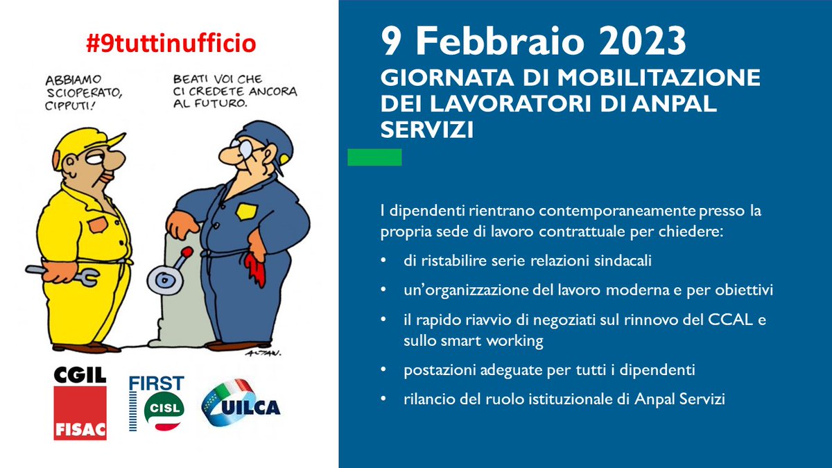 Posti in piedi oggi nella sede di Milano di #AnpalServizi. L’ufficio non ha capienza sufficiente. Tutti i lavoratori sono insieme a chiedere il rinnovo del contratto collettivo fermo dal 2011, postazioni per tutti e un accordo #smartworking #9tuttiinufficio <a href="/MinLavoro/">Ministero Lavoro</a> <a href="/ANPALgov/">ANPAL</a>