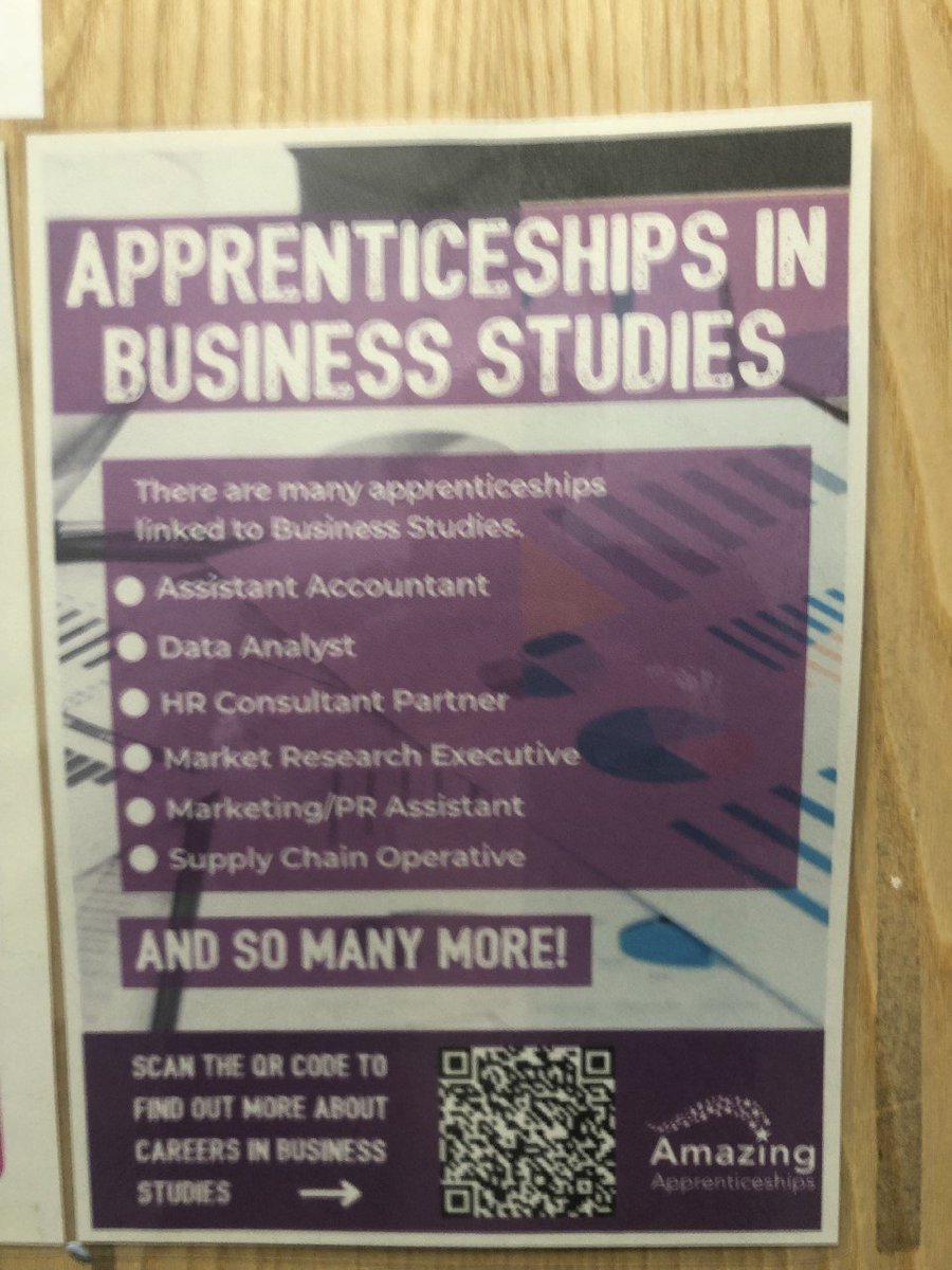 CheadleAcademy's tweet photo. All subjects have been given Apprenticeship opportunity posters for their subjects, including a QR code for a direct link to information about opportunities in that subject area. https://t.co/CmwXaaGRqm