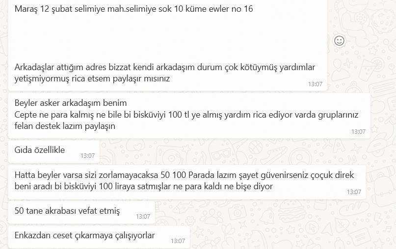 mrwbaas's tweet photo. “MARAŞ” 12 şubat selimiye mah. Selimiye sok. 10 küme evler no 16 bölgesine GIDA yardımı gerekmektedir. “ @BabalaTv @OguzhanUgur @ahbap @haluklevent @buyuksehirkm @TCkahramanmaras https://t.co/YWG8zZeL30