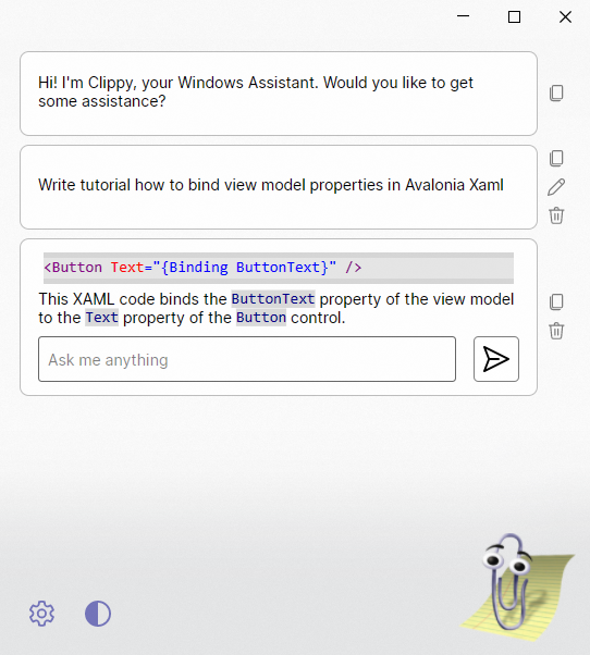 wieslawsoltes's tweet photo. #Clippy powered by @AvaloniaUI #dotnet and @OpenAI is your new teaching assistant https://t.co/MbLnLZhhCW