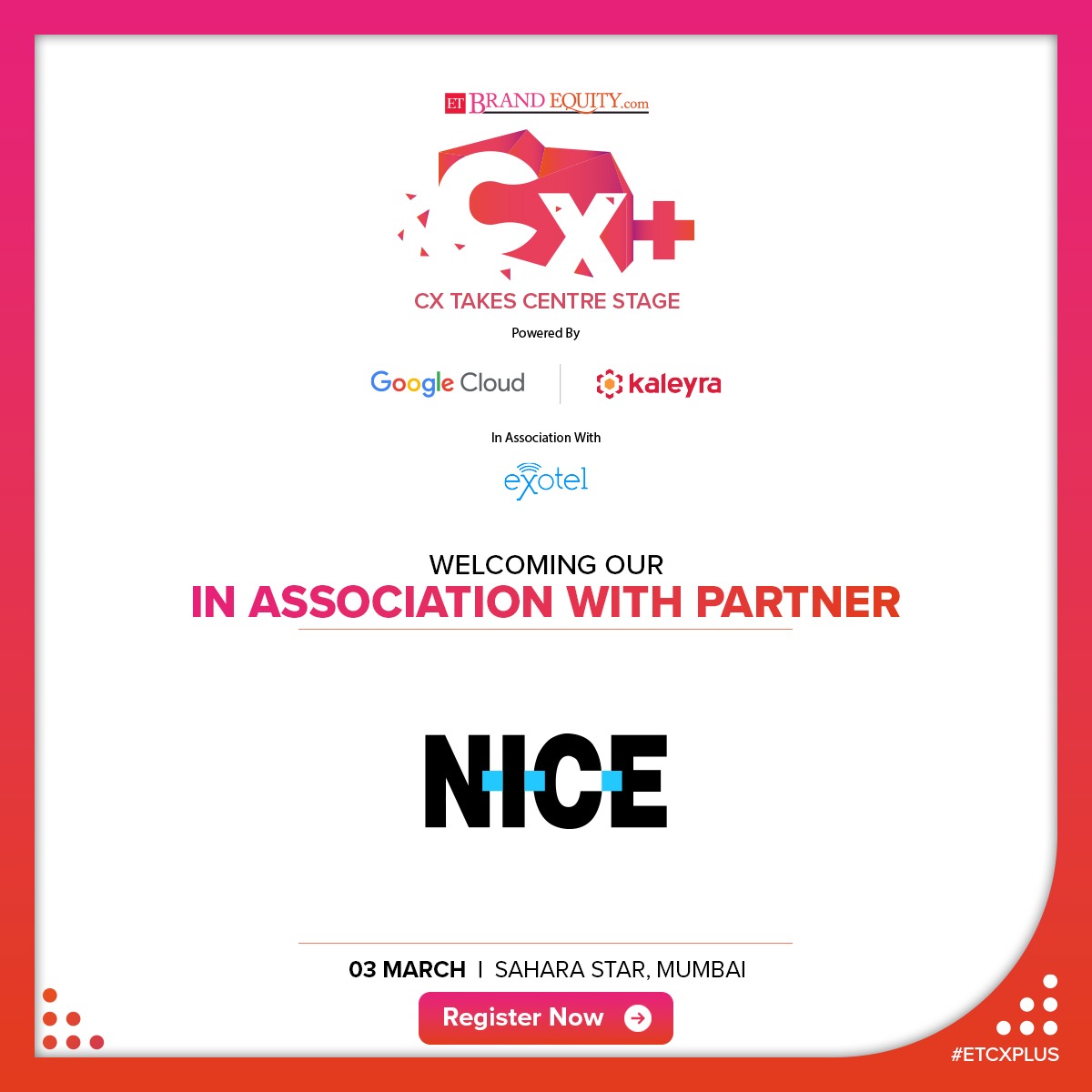 ETBrandEquity's tweet photo. We are elated to have @NICELtd as our In Association Partner at #ETCXPlus!
Register Now: https://t.co/XmIWLb1h9z
#CustomerExperience #Technology #Customer #Omnichannel #NewCommerce https://t.co/sFceln1rsT