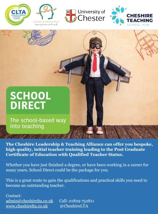 If you are interested in getting into TEACHING, get in touch? admin@cheshirelta.co.uk #GetintoTeaching #SchoolDirect