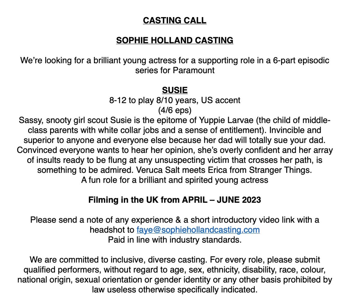 Looking for an actress to play this brilliant role. Please #RT #CastingCall #Actors #TeamSHC #TVseries