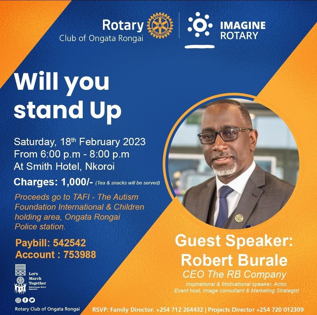 Rotary Club of Ongata Rongai (@ongatarotary) on Twitter photo It is that time of the year again that some of us love to love and others love to hate. Love, flowers, chocolates, night out, etc ,rule the air.
what should be the real *THEME* of this season
Join us on Saturday 18th as <a href="/burale1/">Robert Burale</a> enlightens us in the talk. *WILL YOU STAND UP* It is that time of the year again that some of us love to love and others love to hate. Love, flowers, chocolates, night out, etc ,rule the air.
what should be the real *THEME* of this season
Join us on Saturday 18th as <a href="/burale1/">Robert Burale</a> enlightens us in the talk. *WILL YOU STAND UP*