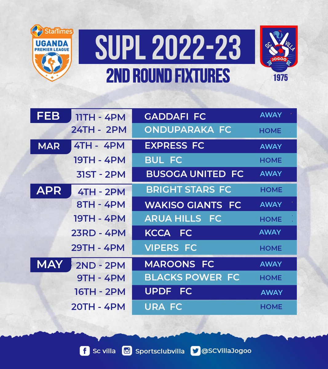 Hey Jogoo💙🤍 

Here are some dates that you need to note down✍️ for @SCVillaJogoo next fixtures  

#SCVUpdates | #WeAreJogoos | #TheJogoos