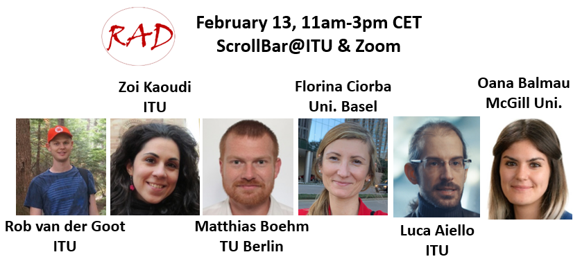 Pınar Tözün (@pinar@social.itu.dk) (@pinartozun) on Twitter photo More info on RAD-day (Feb 13, 11am-3pm CET) talks is now available at itu-dasyalab.github.io/RAD/radday/ind….
Thanks Rob van der Goot <a href="/robvanderg/">Rob van der Goot</a>, Zoi Kaoudi, Matthias Boehm <a href="/matthiasboehm7/">Matthias Boehm</a>, Florina Ciorba @cflorina, Luca Maria Aiello <a href="/lajello/">Luca Maria Aiello (lajello.bsky.social)</a>, Oana Balmau <a href="/oanabalmau/">Oana Balmau</a> for being part of this. More info on RAD-day (Feb 13, 11am-3pm CET) talks is now available at itu-dasyalab.github.io/RAD/radday/ind….
Thanks Rob van der Goot <a href="/robvanderg/">Rob van der Goot</a>, Zoi Kaoudi, Matthias Boehm <a href="/matthiasboehm7/">Matthias Boehm</a>, Florina Ciorba @cflorina, Luca Maria Aiello <a href="/lajello/">Luca Maria Aiello (lajello.bsky.social)</a>, Oana Balmau <a href="/oanabalmau/">Oana Balmau</a> for being part of this.