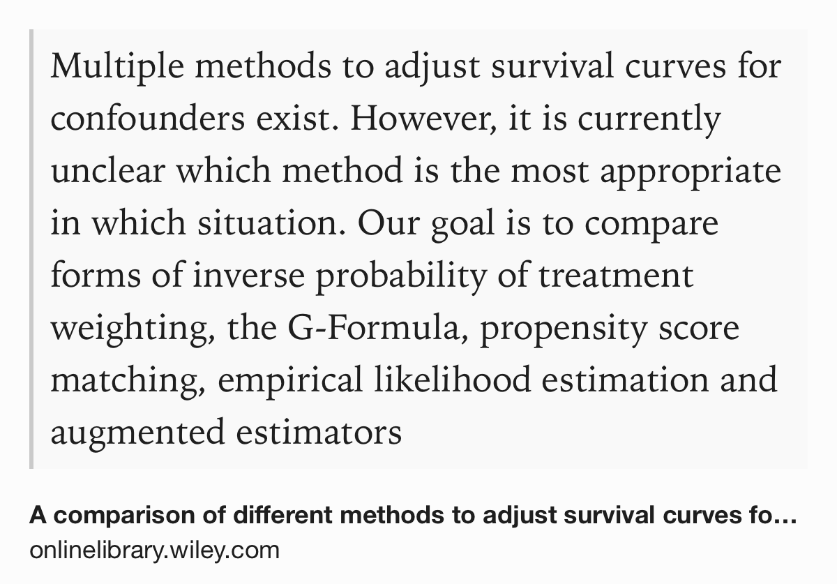 kaz_yos's tweet photo. A comparison of different methods to adjust survival curves for confounders https://t.co/bTLS08S3G6 https://t.co/07wOOoYnix