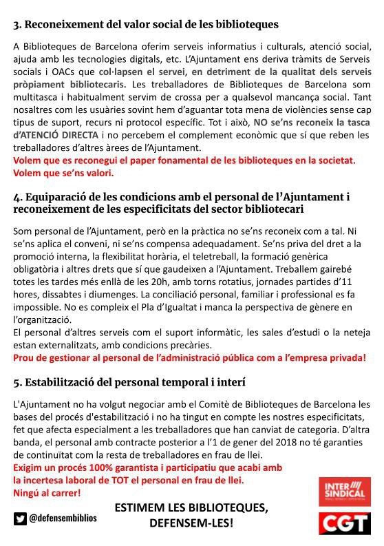 CGTCatalunya's tweet photo. Avui biblioteques públiques de Barcelona en lluita. 
Un dels serveis més ben valorats per la ciutadania però amb deficiències de personal i drets laborals.
A les 17:30 a pl St Jaume!!
#DefensemBibliosBcn https://t.co/rpJTO3urRg