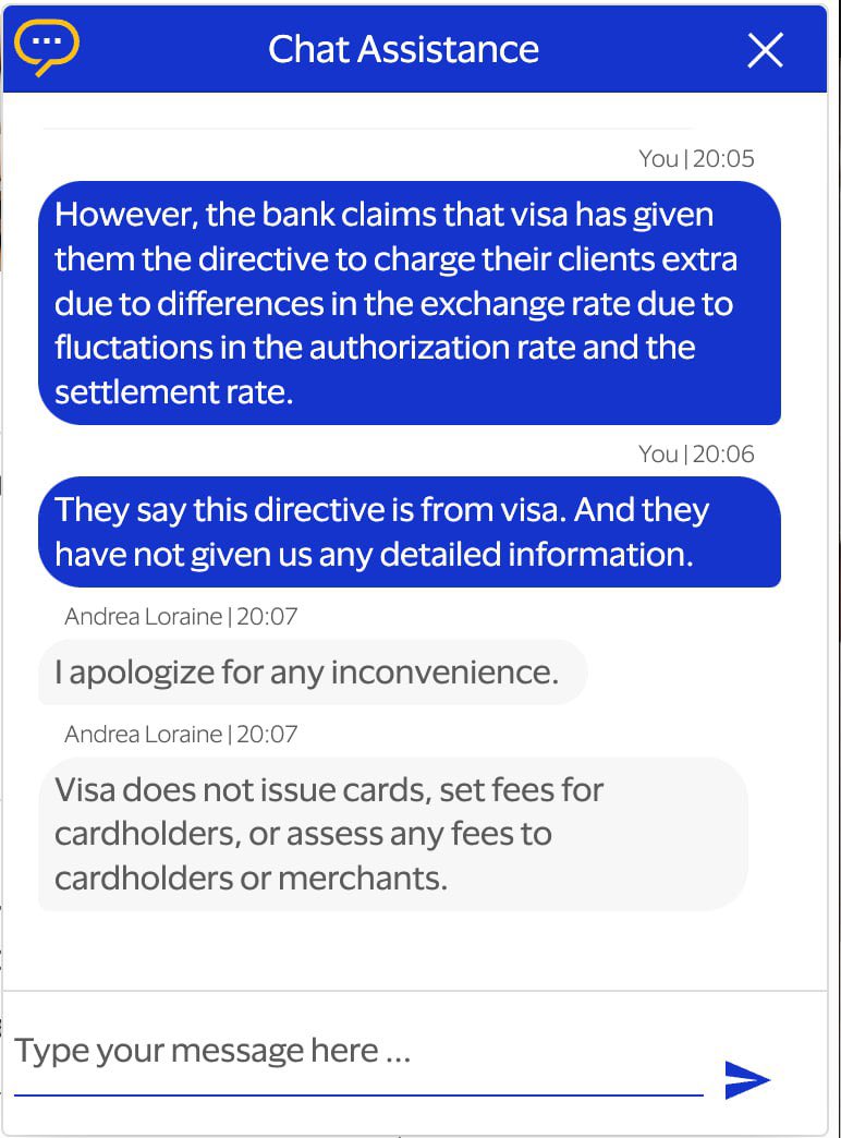 fnbjustice's tweet photo. @firstnatbankgh @_Nhyira_ When you contact @Visa_GH @Visa too, this is what they say. So who is in charge or determining the rates now? https://t.co/eCEiYNq2NK