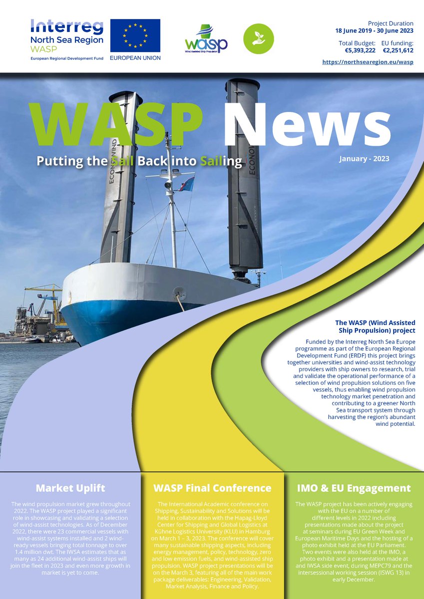WindWasp's tweet image. Pleased to release WASP Project newsletter - packed full of project news, policy activities, upcoming events etc.

Download pdf northsearegion.eu/media/22976/wa…

or read on flipsnack flipsnack.com/jacbrouw/wasp-…

#shipsandshipping #windassist #windpropulsion #shipping #maritime #ships
