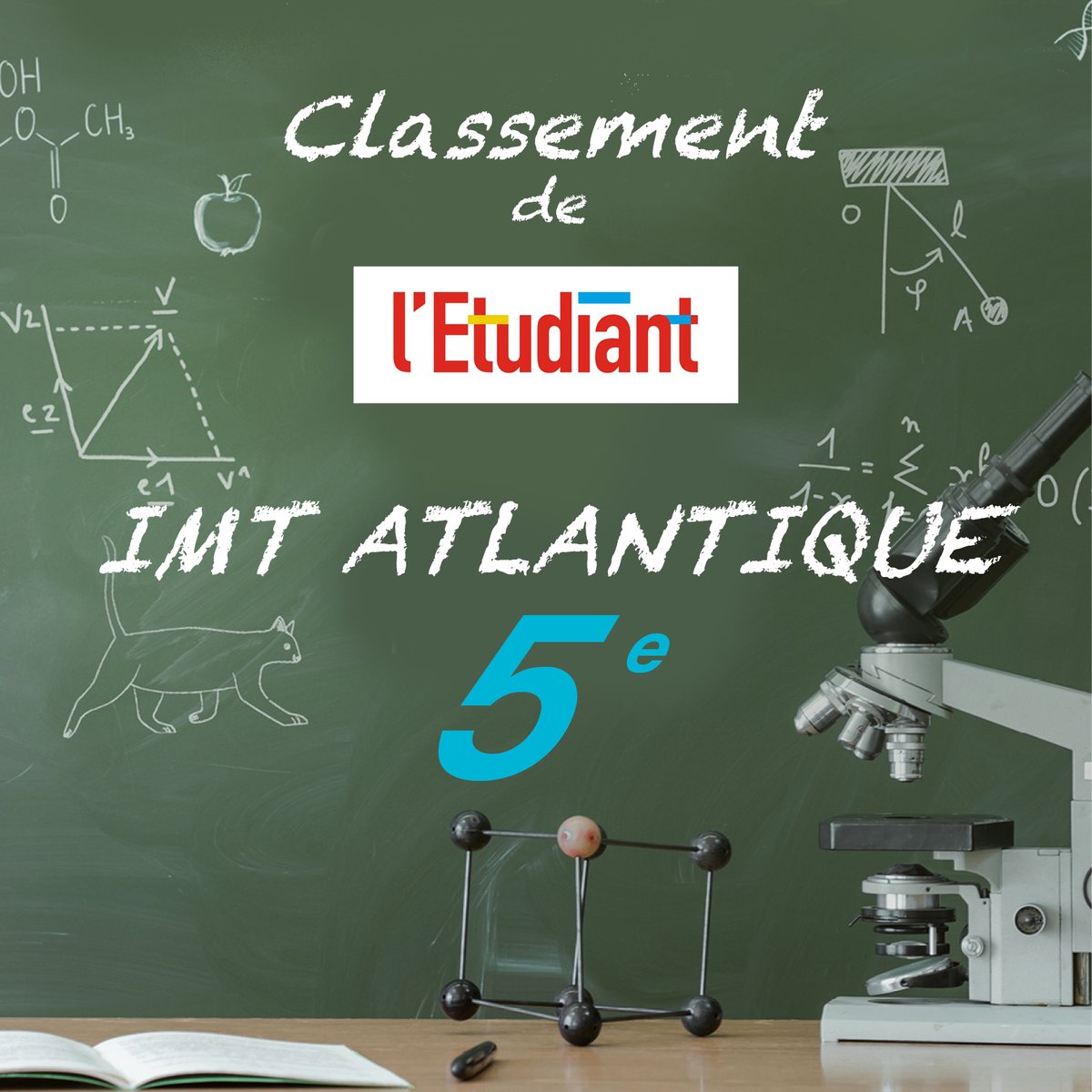 🤩👋 IMT Atlantique 5e au #classement de @letudiant !
L'école toujours dans le peloton de tête des meilleures écoles d’#ingénieurs de #France 
Voir le #classement  👉 bit.ly/3YC3vON
#ingenieure #ingenieur #orientation #ccmp #parcoursup2023 #admissionsurtitre #GEIUniv